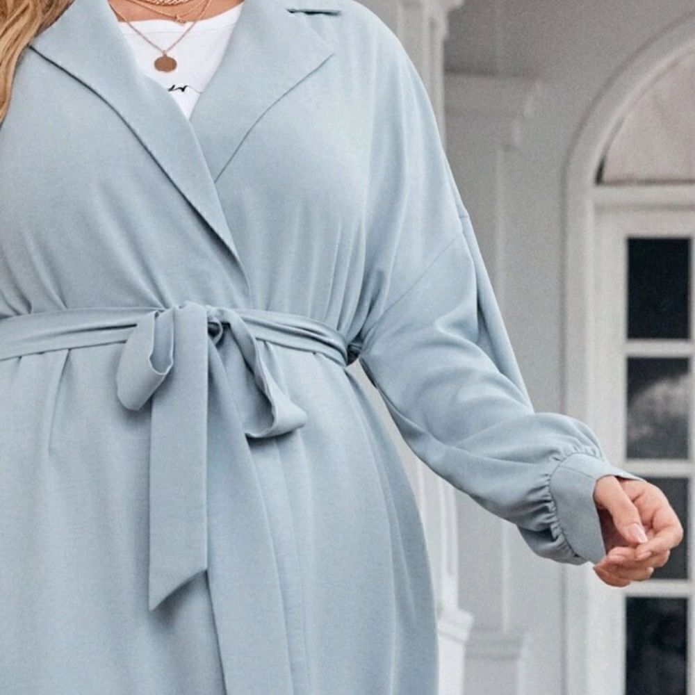 Light Blue Long Coat with Motivational Text - Picture 3 of 5